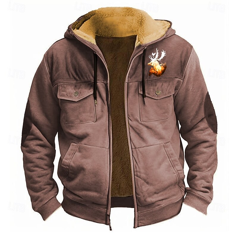 Men's Elk Fleece Hoodie Hoodies Fashion Cool Long Sleeve Hooded Holiday Hunting Streetwear Black Red Zipper Pocket Fall Winter Designer4