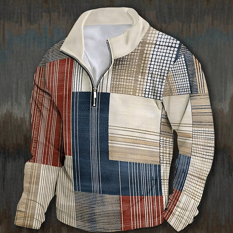 Men's Graphic Patchwork Hoodies Daily Casual Long Sleeve Stand Collar Vacation Going out Streetwear Rainbow Print Spring &  Fall Designer