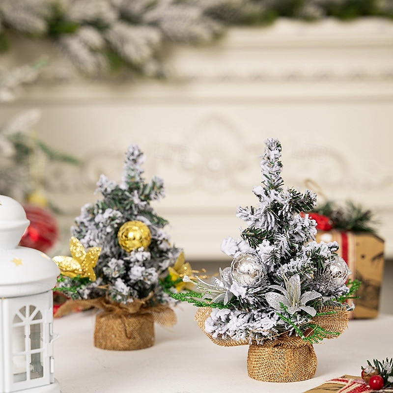 Mini Christmas Tree Figurine, Realistic Snow-Topped Desktop Ornament, Festive Home Decor for Holiday Atmosphere, Small Xmas Tree Decoration4