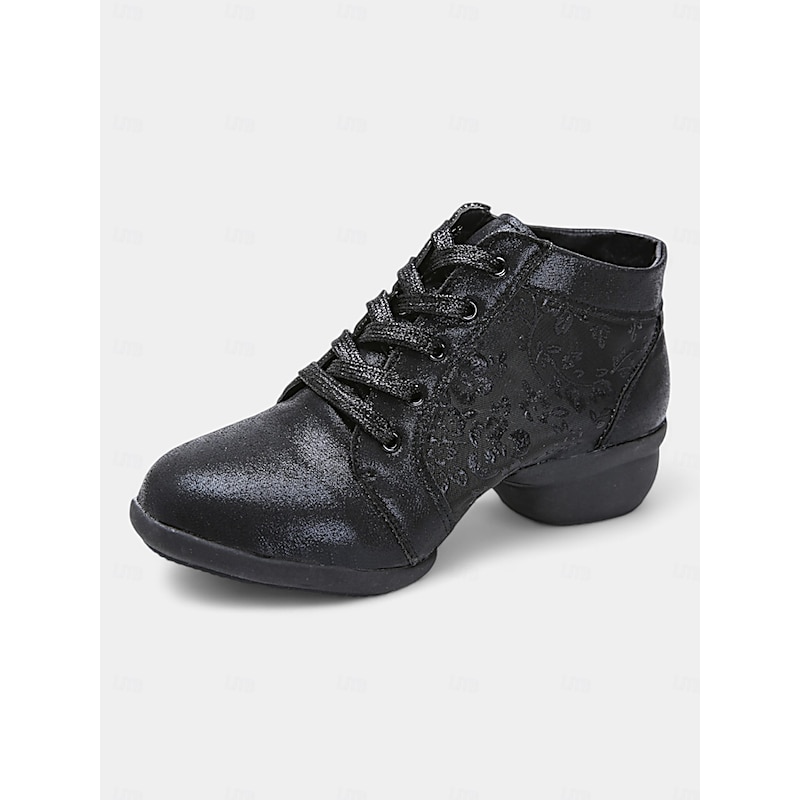 Women's Silver Lace-Up Dance Shoes with Mesh Floral Panels and Soft Sole, Ideal for Ballroom, Latin, and Jazz Dancing 7