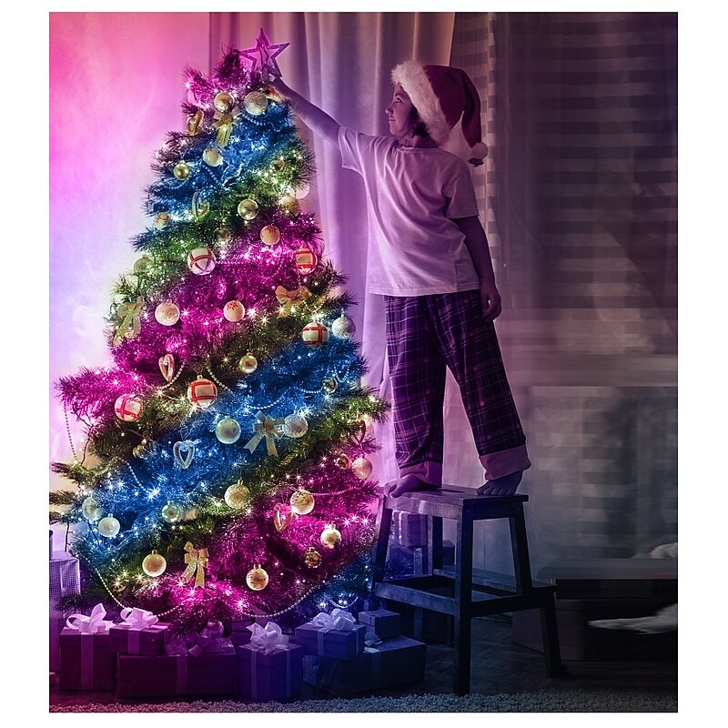 LED Smart Light Tuya Intelligent Point Control Leather Wire Light, IP68 Waterproof Christmas Tree Lights WiFi-Controlled Colorful LED Light String USB Power Supply with Remote Control3