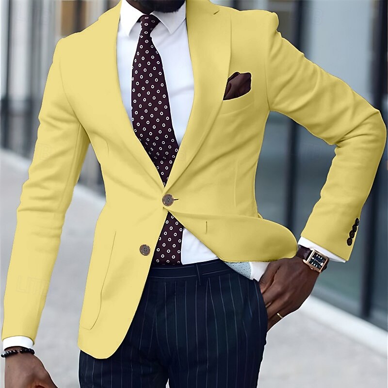 Men's Graduation Blazer Business Cocktail Party Wedding Party Fashion Casual Spring &  Fall Polyester Solid Color Pocket Buttons Comfortable Single Breasted Blazer Light Pink White Yellow Pink2