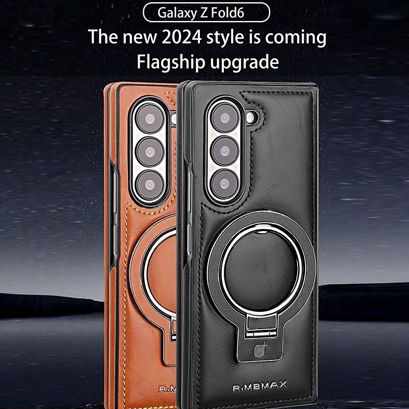 Phone Case For Samsung Galaxy Z Fold 6 Z Fold 5 Z Fold 4 Z Fold 3 Back Cover with Stand Holder Support Wireless Charging Shockproof Retro TPU PU Leather