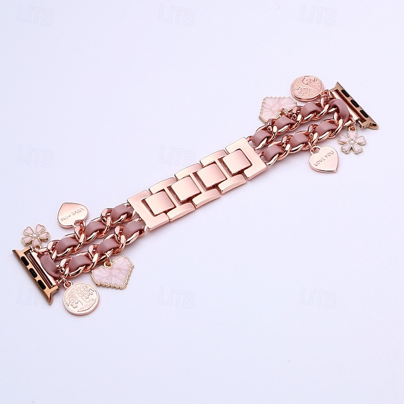 Jewelry Bracelet Compatible with Apple Watch band 38mm 40mm 41mm 42mm 44mm 45mm 49mm Double Chain Luxury Adjustable Alloy Strap Replacement Wristband for iwatch Ultra 2 Series 9 8 7 SE 6 5 4 3 2 14