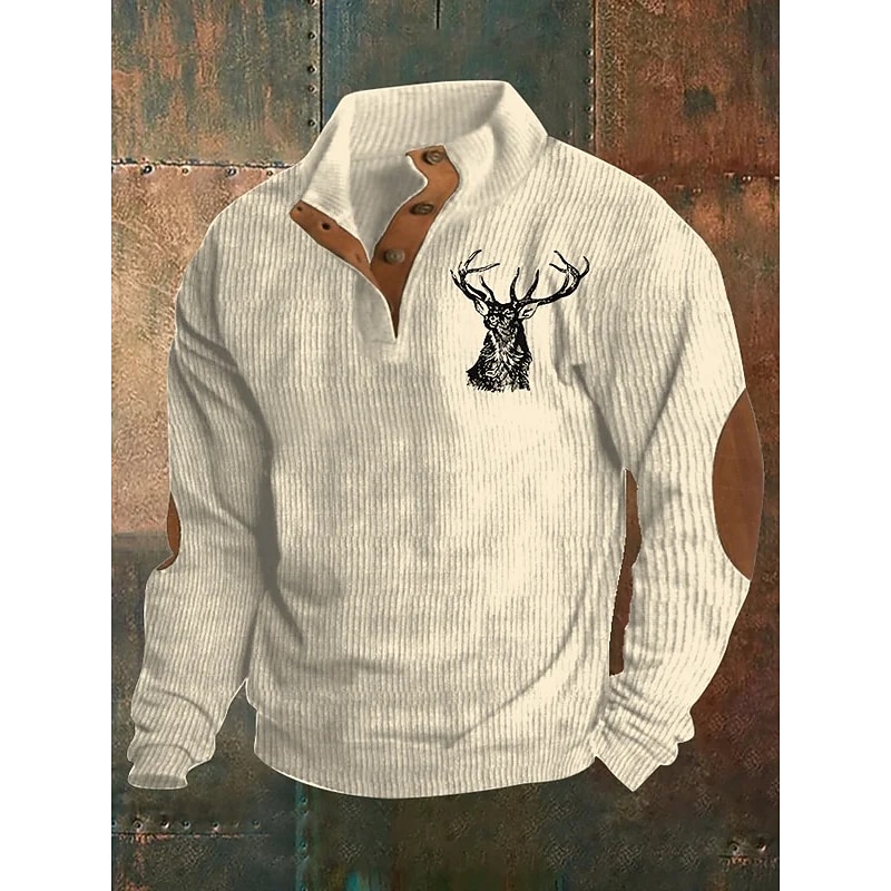 Men's Sweatshirt Black Blue Brown Khaki Light Grey Standing Collar Graphic Print Patchwork Daily Holiday Going out Polyester Streetwear Casual Fall Winter Clothing Apparel Hoodies Sweatshirts  Long4