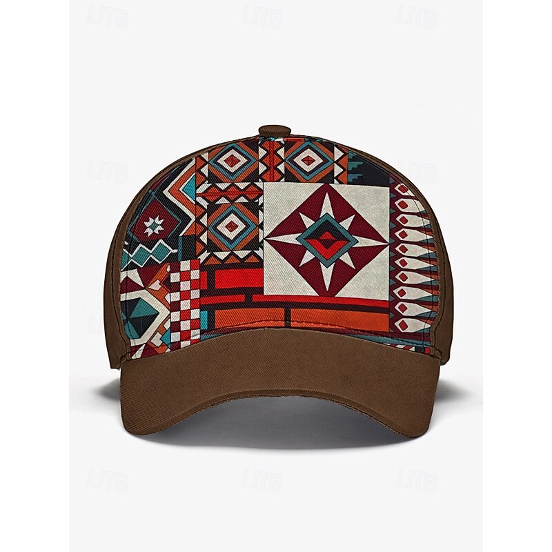 Men's Brown Baseball Cap with Colorful Tribal Print – Adjustable Casual Hat for Outdoor Activities and Festivals4