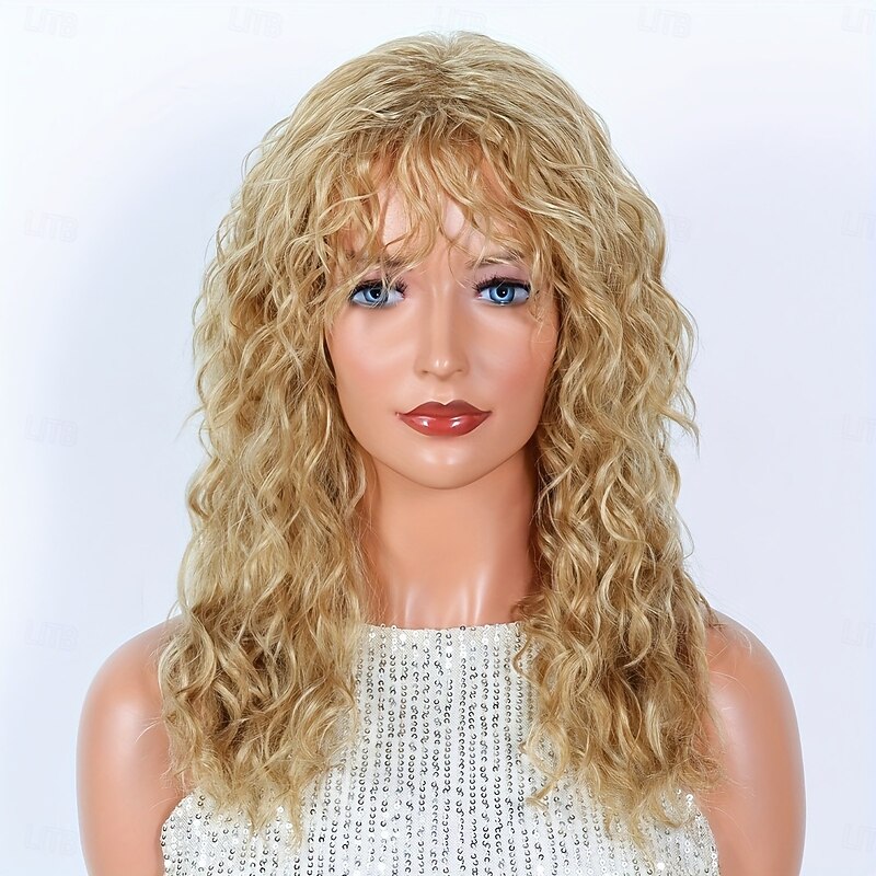 Long Curly Wig with Bangs for Women - Versatile White Style for Anime Cosplay & Halloween Costumes3
