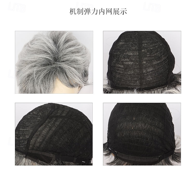 Short Grey Wigs for White Women Pixie Cut Gray Wigs with Bangs Natural Curly Synthetic Hair Wigs Layered Short Womens Wigs2