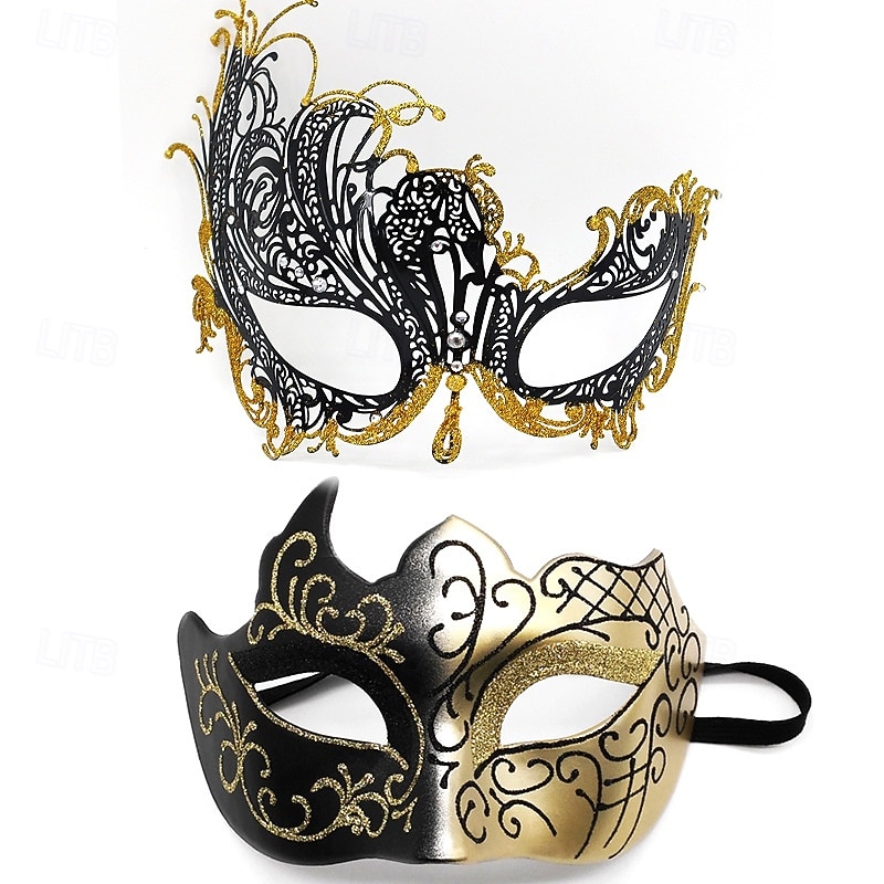 Roman Couples Mask Venetian Mask Adults Women's Metal Finish Sexy Costume Party Masquerade Halloween Carnival Mardi Gras Easy Carnival Costume 7