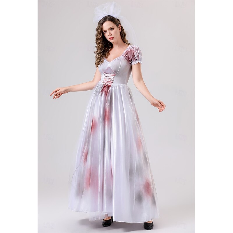 Ghostly Bride Halloween Dress Cosplay Costume Scary Costume Adults' Women's Carnival Masquerade Party / Evening Easy Halloween Costumes Dress Up4
