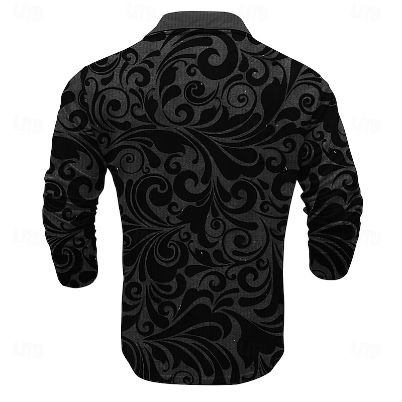 Halloween Men's Floral Botanical Waffle Polo Shirts Golf Polos Shirts Long Sleeve Polo Shirts Collar Dark Vacation Party Evening Wear Dailywear Buttons 3D Print Spring Fall Winter Black Blue Orange4