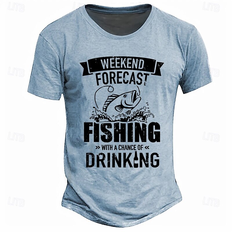 Men's Short Sleeve Graphic T-Shirt: Funny Weekend Forecast Fishing & Drinking Tee2