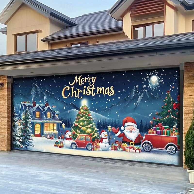 Christmas Outdoor Garage Door Cover Xmas Banner Merry Christmas Large Christmas Backdrop Decoration for Holiday Outdoor Garage Door Home Wall Decorations2