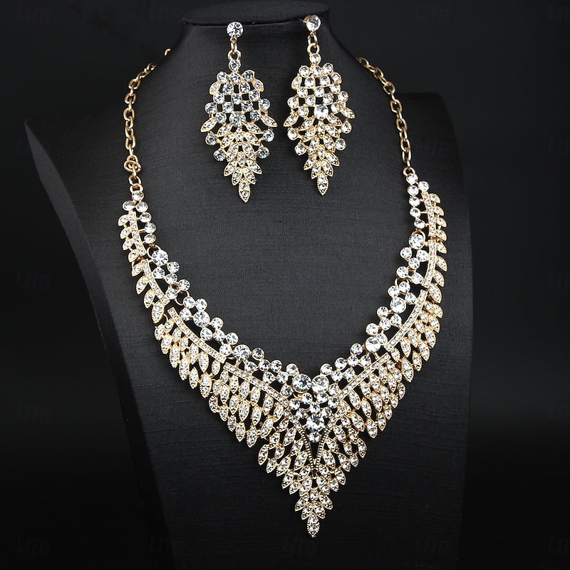 Jewelry Set 3pcs Rhinestone Alloy Earrings Necklace Women's Elegant Vintage Fashion Geometrical Geometric Jewelry Set For Wedding Party Anniversary4