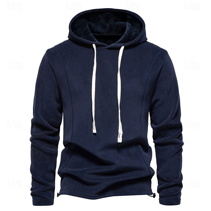 Mens Winter Solid Fleece Hoody High Quality Warm Casual Drawstring Hat Sweatshirt Soft Shell Hoodies for Men2