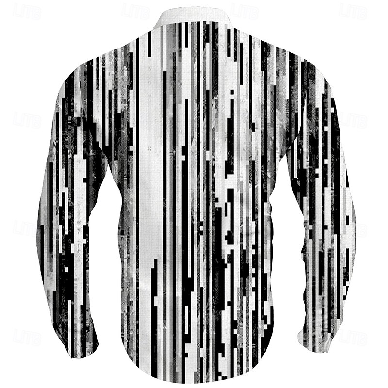 Men's Striped Geometric Pattern Dress Shirt Button Up Shirt Long Sleeve Casual Vacation Daily Summer Spring &  Fall Grandad Collar Band Collar 3D Print Blue Green Khaki Black-white Gray2