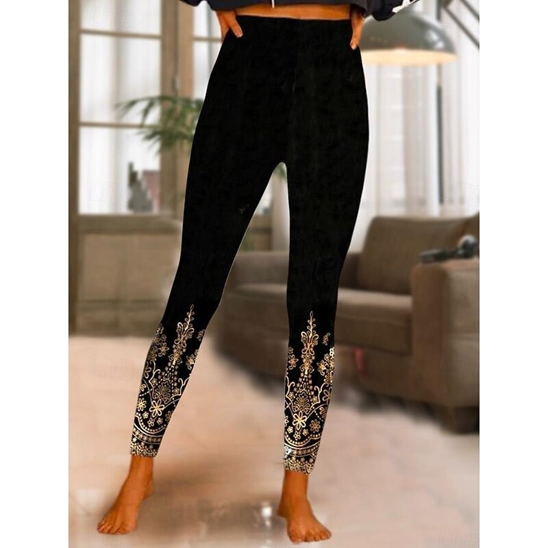 Women's Culottes Wide Leg Fashion Ankle-Length High Waist Graphic Printing Micro-elastic Work Dailywear Black Gold Fall Winter Loose Fit