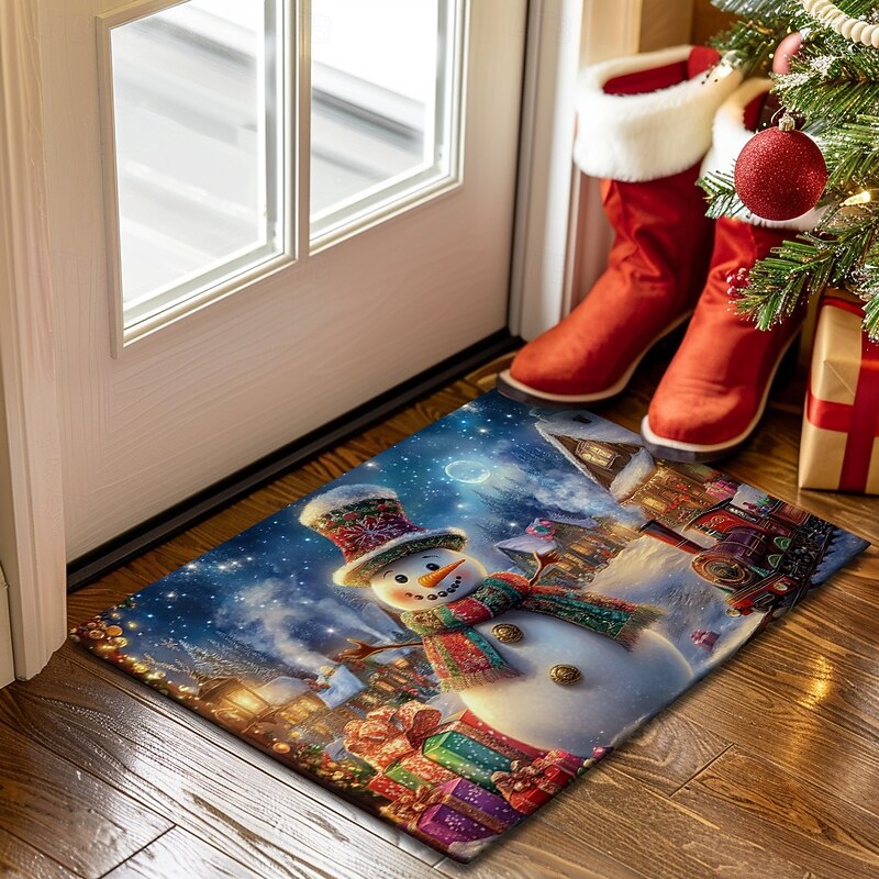 Christmas Decoration Doormat Xmas Town Snowman Kitchen Mat Floor Mat Non-Slip Area Rug Oil Proof Rug Indoor Outdoor Mat Bedroom Decor Bathroom Mat Entrance Rug2