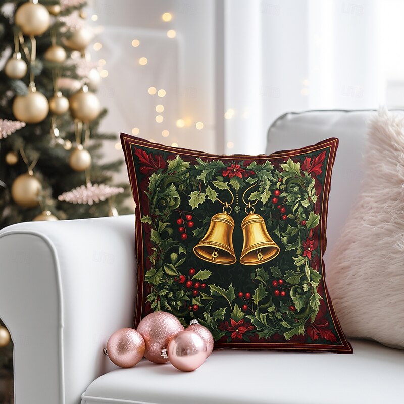 Christmas Decorations Decorative Toss Pillows Cover 1PC Holly Tree Soft Square Cushion Case Pillowcase for Bedroom Livingroom Sofa Couch Chair3