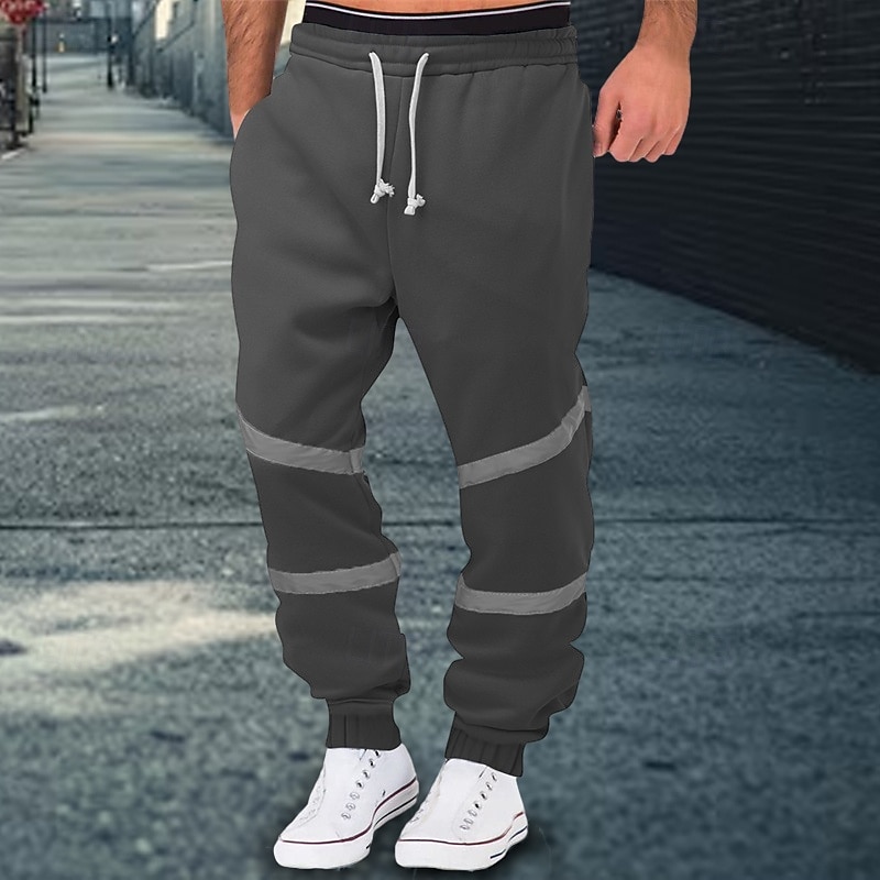 Men's Fleece Pants Sweatpants Joggers Trousers Casual Pants Drawstring Elastic Waist Reflective Strip Plain Comfort Warm Full Length Sports Outdoor Daily Nightclub Fashion Streetwear Black Yellow3