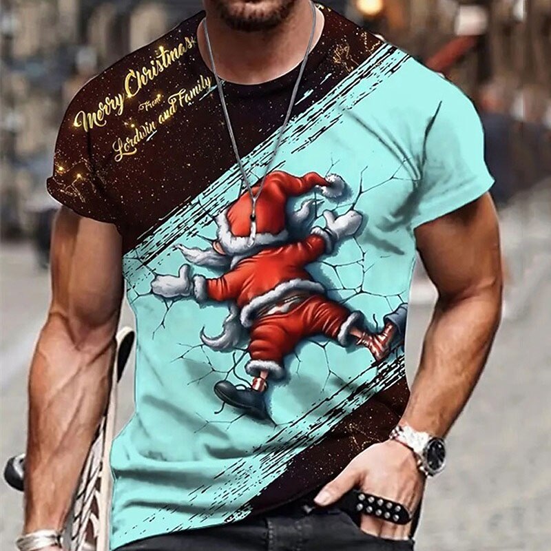 Christmas Men's Santa Claus 3D T-shirts Graphic Santa Claus Daily Designer Retro Vintage 3D Print Tee Sports Outdoor Holiday Going out White Red Blue Short Sleeve Crew Neck Spring & Summer Clothing2