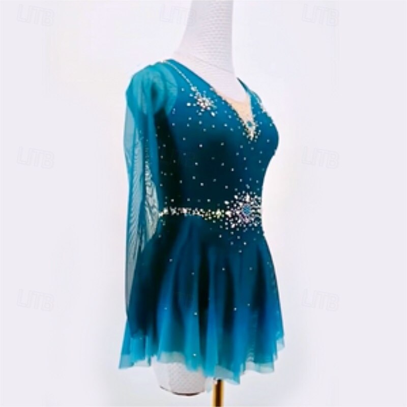 Figure Skating Dress Women's Girls' Ice Skating Dress Black Open Back Patchwork High Elasticity Training Competition Skating Wear Classic Sleeveless Ice Skating Figure Skating3