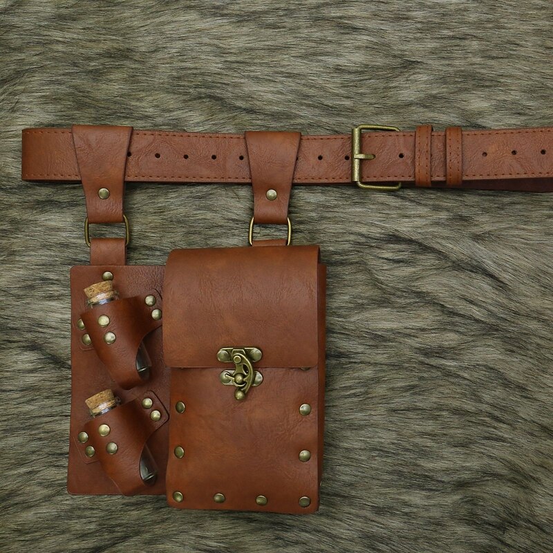 Retro Vintage Medieval Renaissance Waist Belt Belt Pouch Magic Bottle Fancy Dress Men's Women's Celtic Viking Fantasy Halloween Carnival Party LARP Ren Faire Adults' Waist Belt2