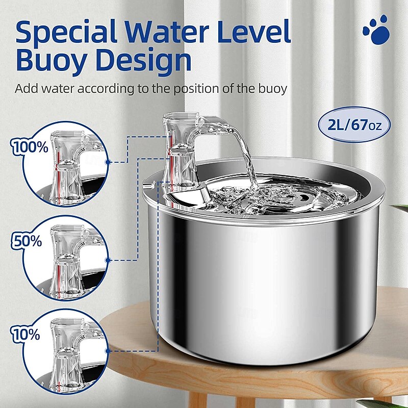 Dog Cat Pets Automatic Drinking Bowl 2.4 L Stainless steel Durable Easy to Install Fountain Solid Colored Silver Bowls & Feeding Home2