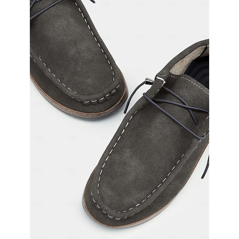 Women's Casual Grey Faux Suede Moccasins with Lace-Up Design and Cushioned Sole – Comfortable Loafers for Everyday Wear 6