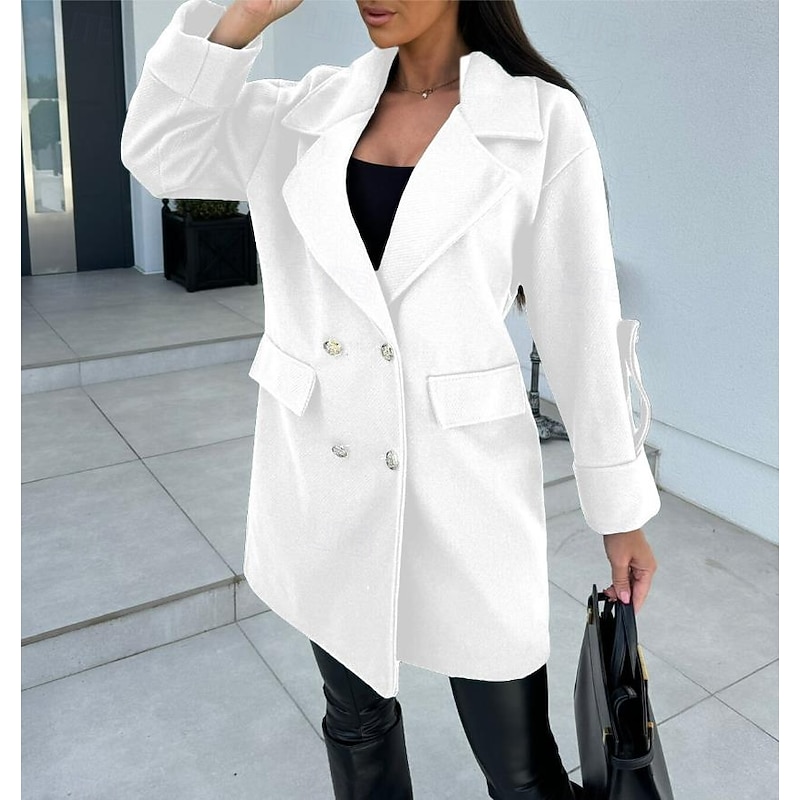 Women's Coat Trench Coat Street Daily Wear Vacation Fall Winter Long Coat Loose Fit Warm Stylish Casual Jacket Long Sleeve Solid Color with Pockets Black White Army Green