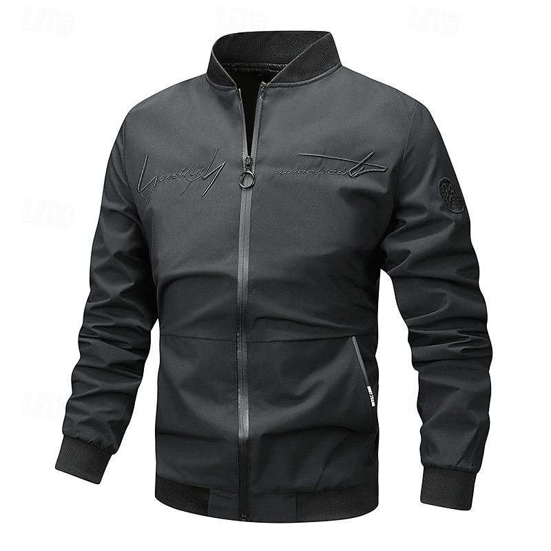 Men's Lightweight Jacket Outdoor Jacket Bomber Jacket Full Zip Spring &  Fall Active Black Navy Blue Dark Green Khaki Light Grey Jacket2