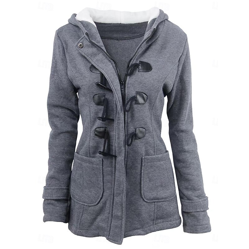 Women's Hoodie Jacket Warm Breathable Pocket Casual Street Style Solid Color Vacation Street Daily Wear Going out Single Breasted Hoodie Regular Fit Long Sleeve Outerwear Black Light Grey Dark Grey4
