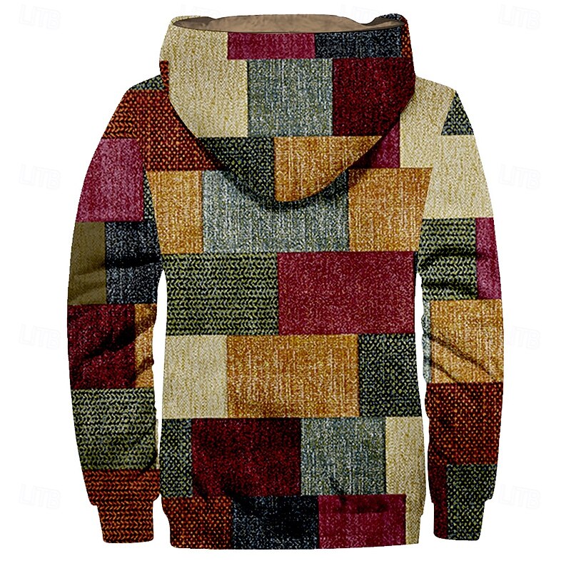Men's Plaid Fleece Hoodie Hoodies Fashion Ethnic Long Sleeve Hooded Party Streetwear Red Drawstring Fall Winter Designer2
