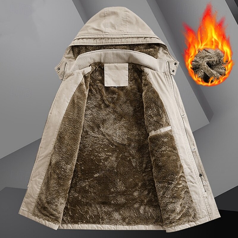 Men's Outdoor Jacket Fleece Jacket Cargo Jacket Hoodied Jacket Formal Home Pocket Winter Spring &  Fall Solid Color Vintage Fashion Shirt Collar Regular Black Brown Khaki Jacket2