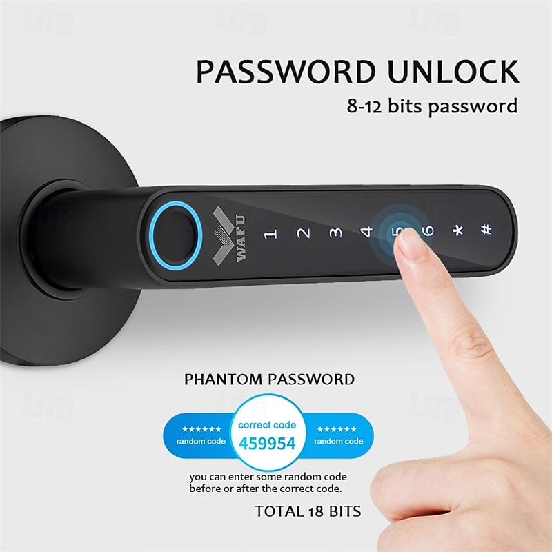 WAFU WF-016 Smart Biometric Fingerprint Door Lock Smart Bluetooth Password Handle Lock APP Unlock Keyless Entry  USB Battery2