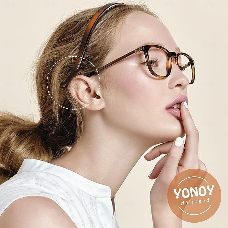 6Pcs Plastic HairBand Designed for Eyewear No Pressure No Headache Comfortable Headbands for Women Fashion Thin Headbands Non Slip (Black, Tortoise,coffee)3