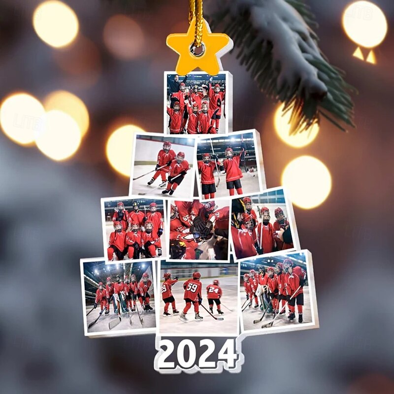 Personalized Christmas Tree Hockey Team Photo Ornaments Acrylic 2D Custom Picture Frame Decor Christmas Tree Xmas Decoration Hanging Pendant Gifts for Family and Friends4
