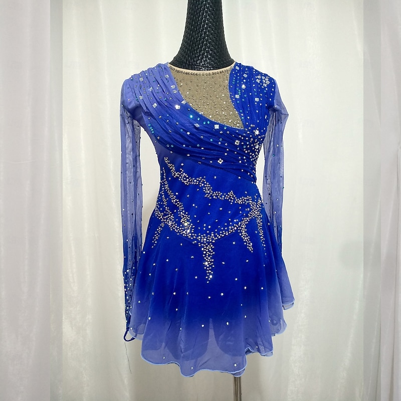 Figure Skating Dress Blue Diamond performance dress children adult training dress girls rhythmic skating skirt sports dress