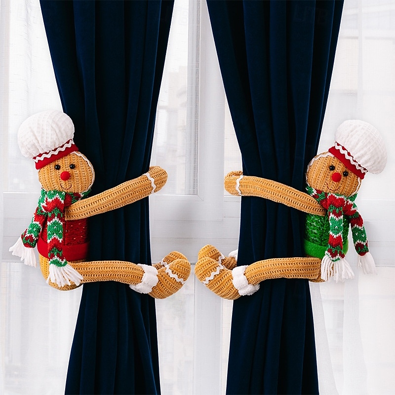 Christmas Curtain Tiebacks, Gingerbread Man Christmas Decoration Xmas Party Creative Curtain Holders, Chef Hat Home and Window Decor