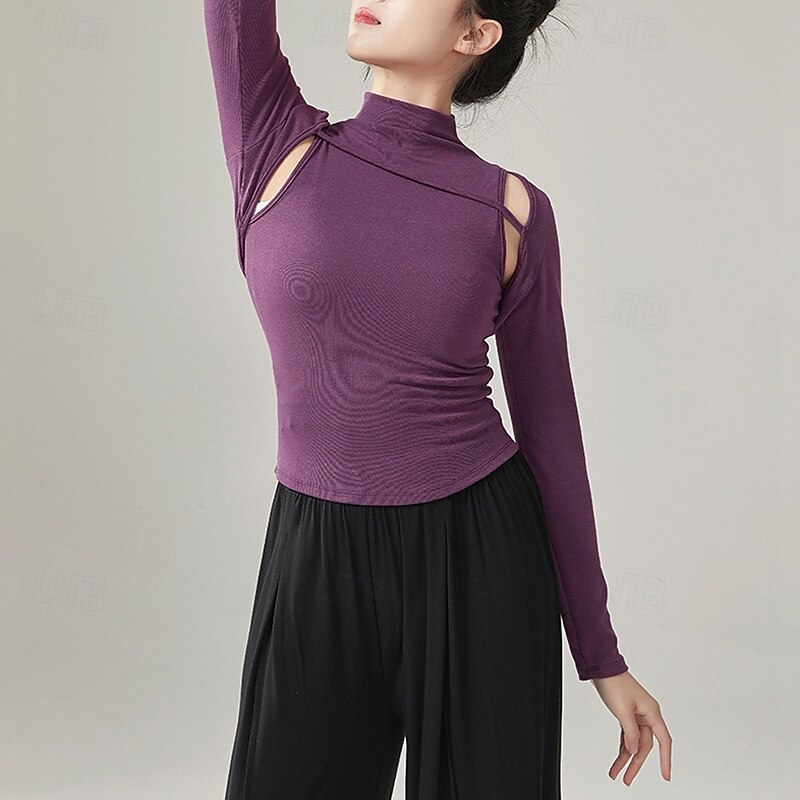 Activewear Vest Pure Color Splicing Women's Performance Training Long Sleeve High Polyester2