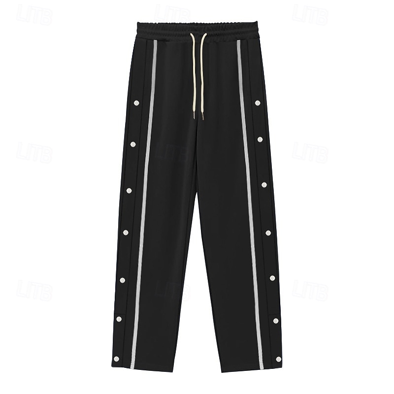 Men's Sweatpants Wide Leg Sweatpants Tear Away Pants Drawstring Elastic Waist Side Button Color Block Comfort Casual Daily Holiday Vintage Sports Black3