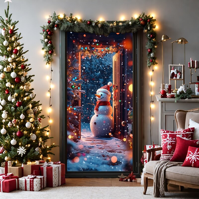 Christmas Door Decorations Door Covers Xmas Snowman Fantasy Door Tapestry Door Curtain Decoration Backdrop Door Banner for Front Door Farmhouse Holiday Party Decor Supplies Indoor/Outdoor4