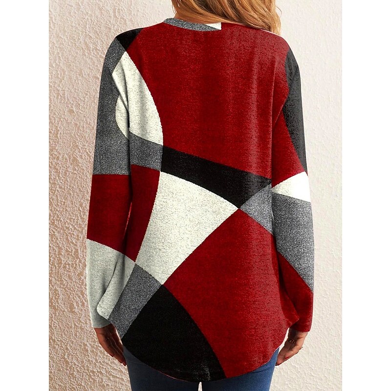 Women's T shirt Long Sleeve Crew Neck Long Sleeve Tunic Argyle Pattern Cozy Plush Pullover Red Black Gray White Round Neck Casual Elegant Warm Autumn Winter Clothing Apparel Prefall2