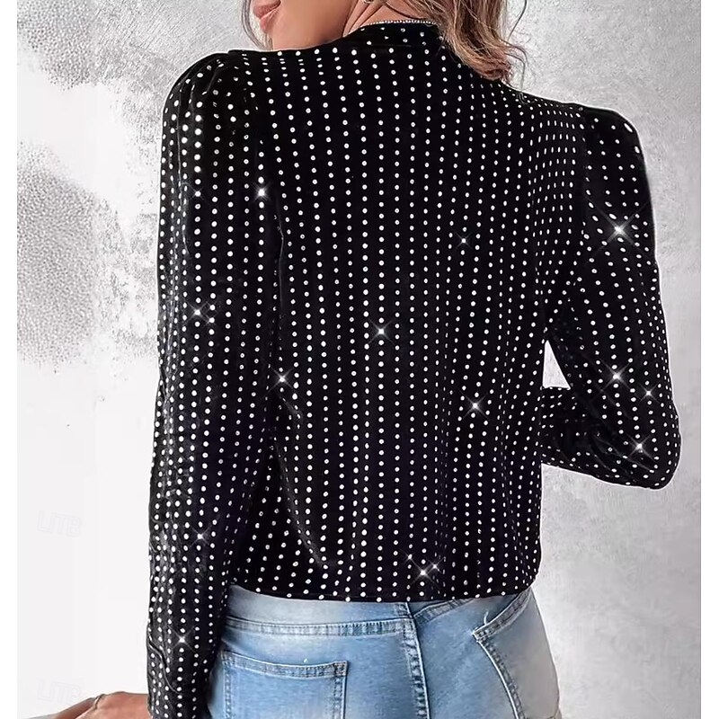 Women's Blouse Stylish Modern Sequins Long Sleeve Regular Tops Crew Neck Work Daily Black Spring Fall Winter2