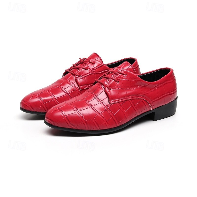 Men's Red Crocodile Pattern Lace-Up Dress Shoes - Bold Formal Oxford Shoes for Parties and Special Events3