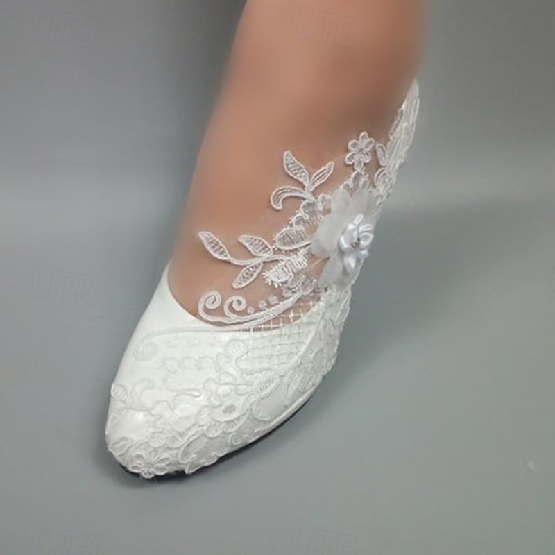 Women's White Lace Wedding Heels – Elegant Floral Bridal Shoes with High Heel & Embellished Flower for Brides & Formal Events4