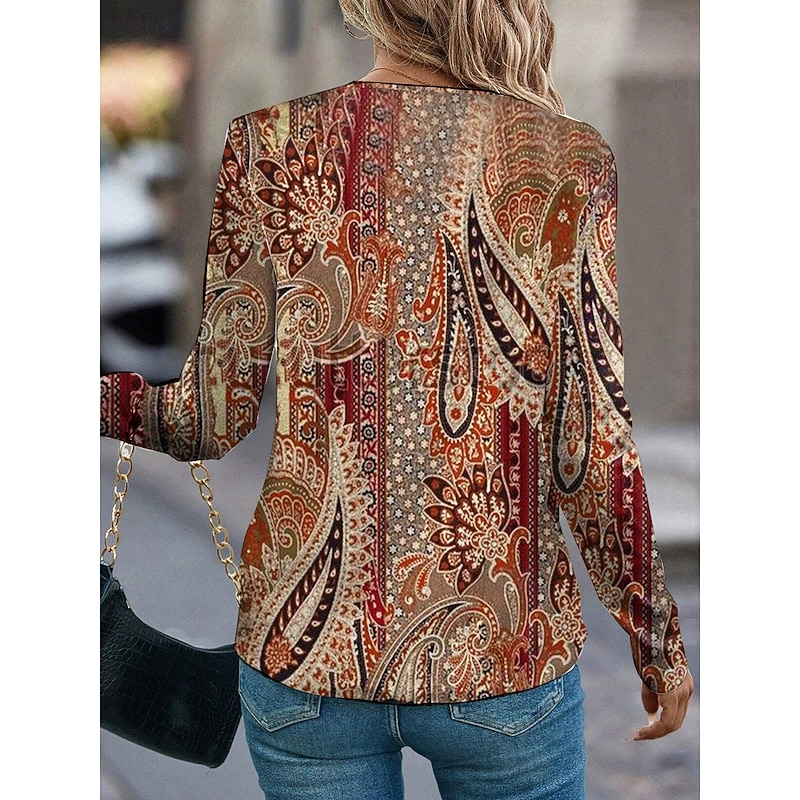 Women's T Shirt Casual Print Regular Tops Daily Orange Spring Fall2