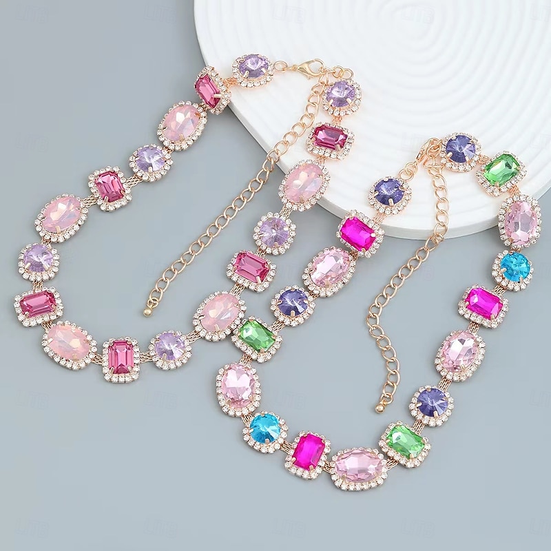 Luxury Multicolor Gemstone Necklace for Women – Crystal-Embellished Statement Necklace with Rhinestone Accents, Perfect for Weddings, Parties, and Special Events2