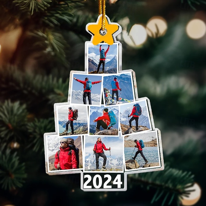 Personalized Christmas Tree Hiking Photo Ornaments Acrylic 2D Custom Picture Frame Decor Christmas Tree Xmas Decoration Hanging Pendant Gifts for Family and Friends4