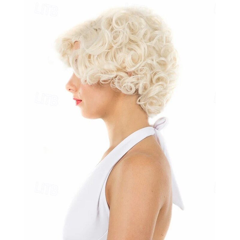Bombshell Deluxe Blonde Short Curly Wig Halloween Cosplay Party Wigs2
